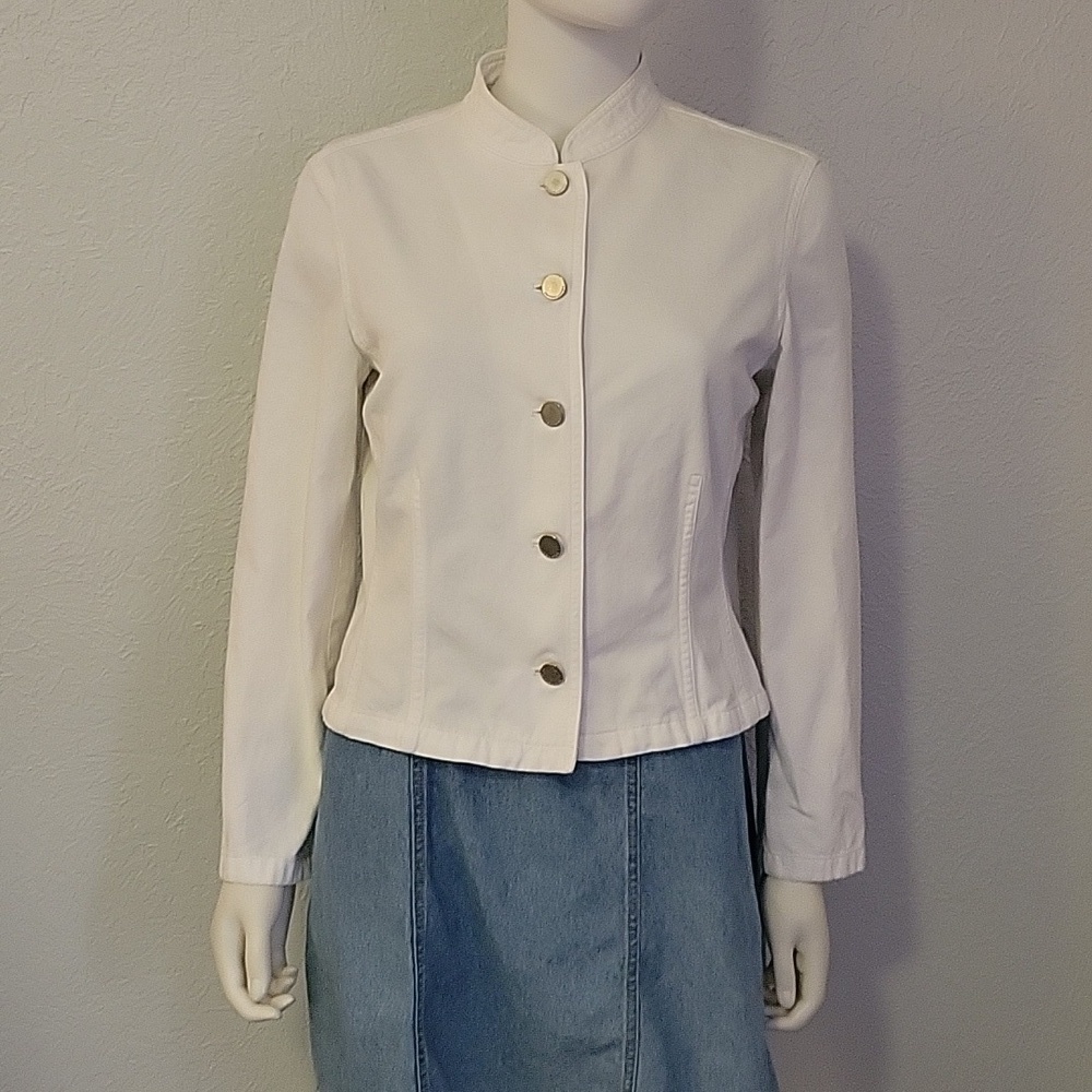 VTG Jones New York Country White Denim Jean Jacket Petite 12 - Picture 3 of 12